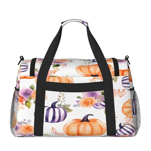 Duffle Bag Purple Flower Pumpkins Travel Duffel Bags for Men Women with Adjustable Strap Carry on Gym Bag Overnight Weekender Bag2
