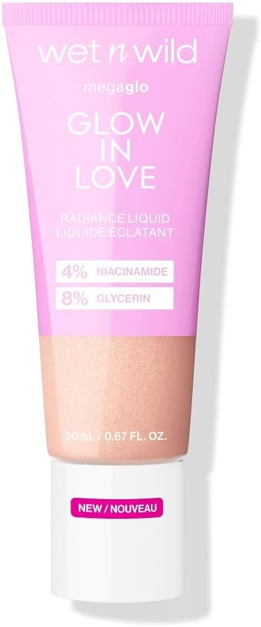 Mega Glo 'Glow in Love', Liquid Hightlighter Enriched with Niacinamide and Vitamin E for a Natural Glow, Illuminating Drops with Buildable and Lightweight Formula