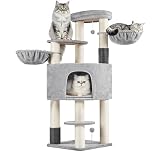 Yaheetech Cat Tree for Large Cats, 160cm Heavy-Duty Multilevel Cat Tower with Thick Scratching Posts, Spacious Top Perch, 2 Self-Groomers and Replaceable Dangling Ball,Light Gray/Beige
