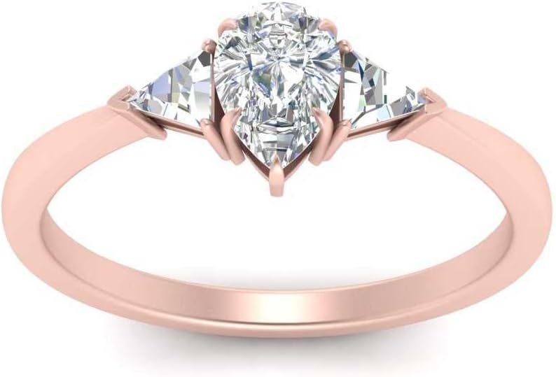 Choose Your Gemstone Trillion Cathedral Ring Rose Gold Plated Pear Shape 3 Stone Engagement Rings Ornaments Surprise for Wife Symbol of Love Clarity Comfortable US Size 4 to 12