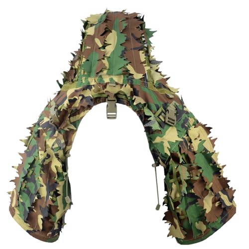 ROCOTACTICAL Sniper Ghillie Viper Hood with 3D Laser-cut leaves Tactical Ghillie Suit Foundation for Wargame Hunting Airsoft Sniper Coat Woodland