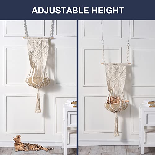 Macrame Cat Hammock Bed With Cushion - Cute Cat Hanging Bed - Hang On Wall, Ceiling, Window Or Headboard, Boho Room Decor, Hanging Kit Included, Floating Cat Shelf Macrame Decor, Boho Wall Hanging #TOP3