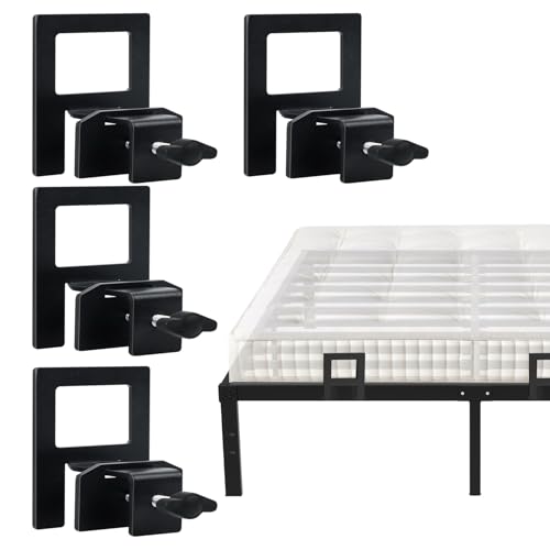 mimzemamz Sujeta Colchones Al Somier, Soportes de Colchón para Somier de Metálicos, Soporte Antideslizante para Colchón, Tope Ajustable de Fácil Montaje, 4 Piezas