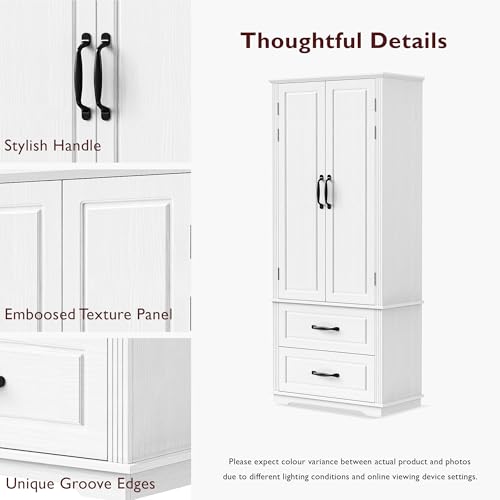 Image of Ball & Cast 71″Tall Kitchen Pantry Cabinet with Large Drawers,Versatile Farmhouse Wood Pantry Storage Cabinet w /8 Doors Shelves and Adjustable Shelves for Kitchen,Dining Room,White