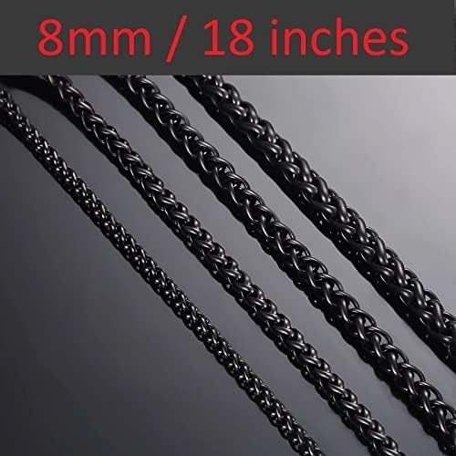 Cadoline Black 316L Stainless Steel Men's Jewellery Wheat Long Chain Necklace Braid Rope 8mm 18 Inch
