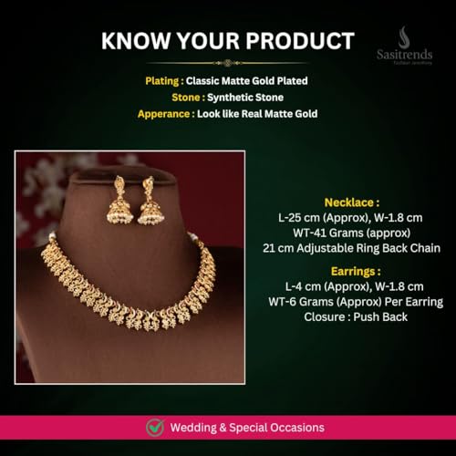 Image of Sasitrends Classic Matte Gold Plated Necklace Set For Women