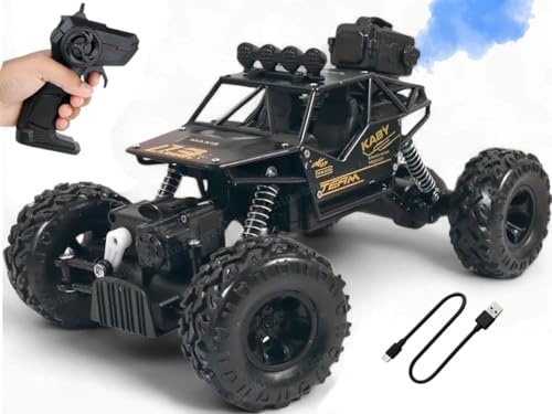 Image of 4x4 Water Spray RC Car for Kids | Monster Off-Road Remote Control Truck | LED Lights, Smoke Mist Spray, Shock-Absorption Suspension | Rechargeable Racing Car Toy for Boys (Black silver gold)