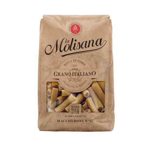 La Molisana, Maccheroni Integrali n. 37, Pasta Integrale da Solo Grano Italiano - Trafilata al Bronzo, Ricca di Fibre, Ruvida e Tenace con Eccellente Tenuta in Cottura - Confezione da 500g