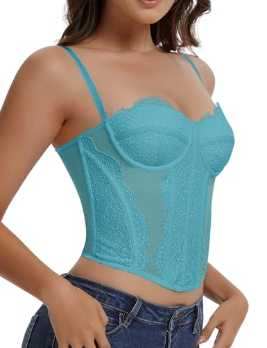 Image of Lace Corset Tops for Women Sexy Going Out Bustier Top Sleeveless Adjustable Straps Crop Tops with Back Hooks