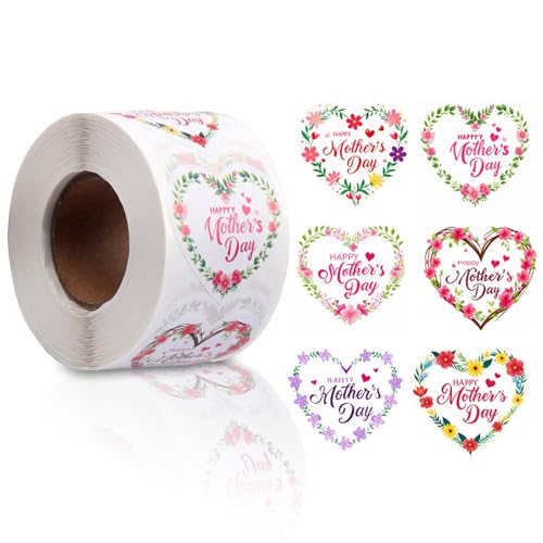 500Pcs Mother's Day Stickers, 1.5 inch Mom Envelope Seal Sticker for Envelopes, Waterproof Labels, Self-Adhesive Decal for Gift Wrapping, Cupcakes, Party Favors, Scrapbooking