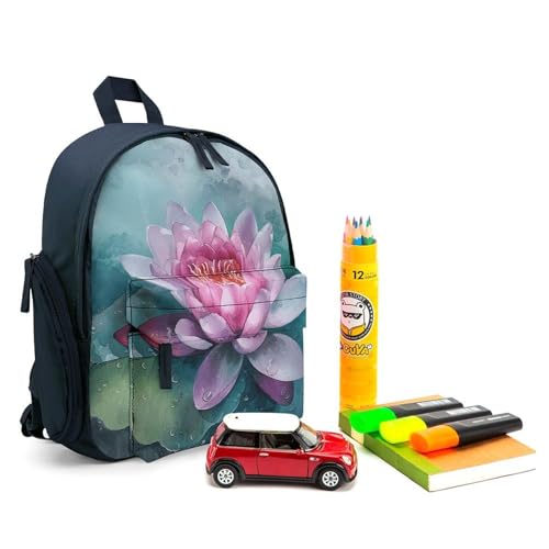 Peach Water Lily Flower Backpack Small Book Bag with Side Pocket, Lightweight Durable Backpack, Travel Rucksack, Blue-style3