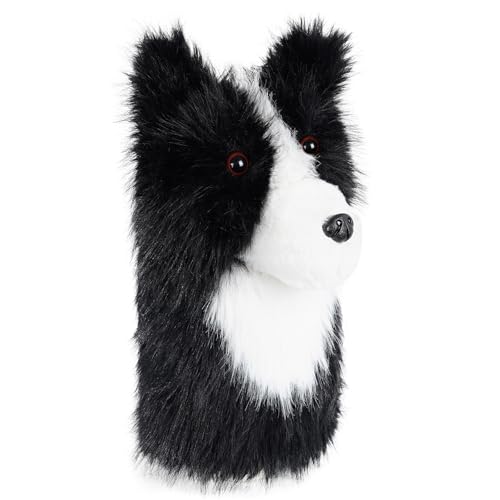 LZFAN Funny Golf Club Head Covers, Animal Plush Driver Headcover, Border Collie Dog Golf Headcover Fits Standard 460cc Driver Head