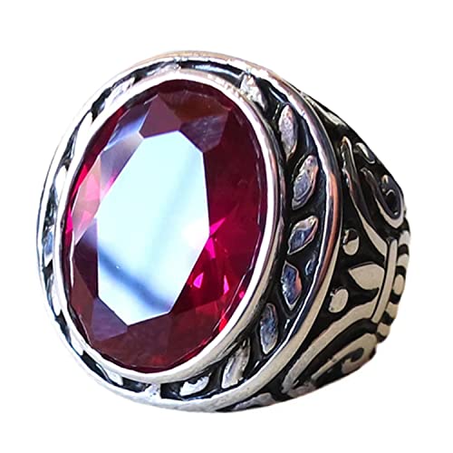 Bague exclusive en rubis et corindon synthétique, chevalière, énorme bague lourde pour homme, cadeaux de fête des pères, bague en argent oxydé, bague de...