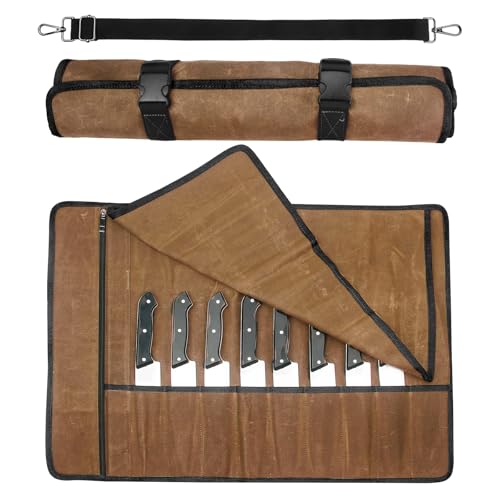 QEES Knife Roll,Chef Knife Bag,Knife Travel Case,Waxed