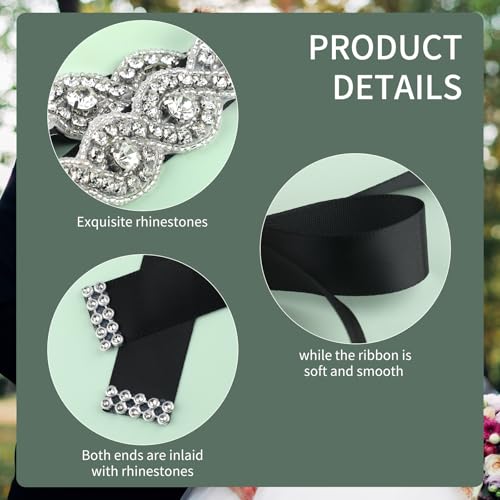 Bridal Belt Handcrafted Rhinestone Wedding Dress Belt, Glitter Crystal Belt with Black Ribbon Belt for Formal Dress, Bride Dress, Party Holiday Celebration(Style 2)4