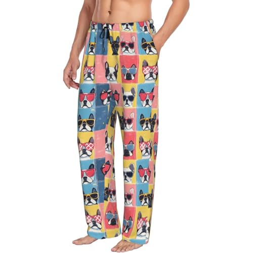 Mens Pajama Pants - Cool French Bulldog Print Soft Sleep Lounge Pants For Men, Casual Pj Bottoms With Pockets