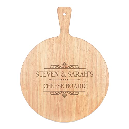 Encargo Personalizado Nombre Iniciales Clásico Tabla de Quesos Paleta Bandeja Mango Redondo de Madera 45x34cm