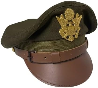 WWII Military Officer's Pilot Crusher Cap, US Army Air Corps, OD Green with Brown Visor