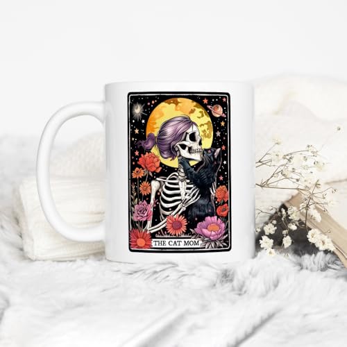 Taza de cerámica con diseño Cat Mom Skeleton Tarot 11oz miniatura 4