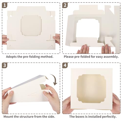 Image of TOMNK 60pcs 2 Style Windows 8x8x2.5 Inches Cookie Boxes, Bakery Boxes | 270gsm Food Grade Cardboard, Flat and Pre-folded for Easy Assembly, Highlight Your Baked Goods and Display Gifts Perfectly