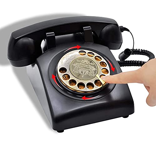 IRISVO Retro Rotary Phones for Landline, Corded phone Old Fashioned Rotary Dial Landline Phone for Home and Office Decor
