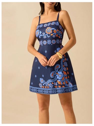 Image of MakeMeChic Women's Floral Boho Dress Sleeveless Vacation Mini Short Dress Tie Backless Sundress