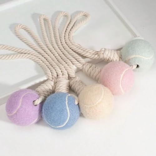 Wauzebacke Hundespielzeug, Tennisball mit Seil 32cm in verschiedenen Pastellfarben, interaktives Wurf- und Zerrspielzeug, Zahnpflege, langlebig (Hellblau)