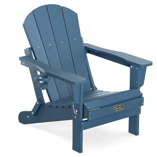 SERWALL Folding Adirondack Chair Patio Chair Lawn Chair Outdoor Adirondack Chairs Weather Resistant for Patio Deck Garden, Backyard Deck, Fire Pit - Blue