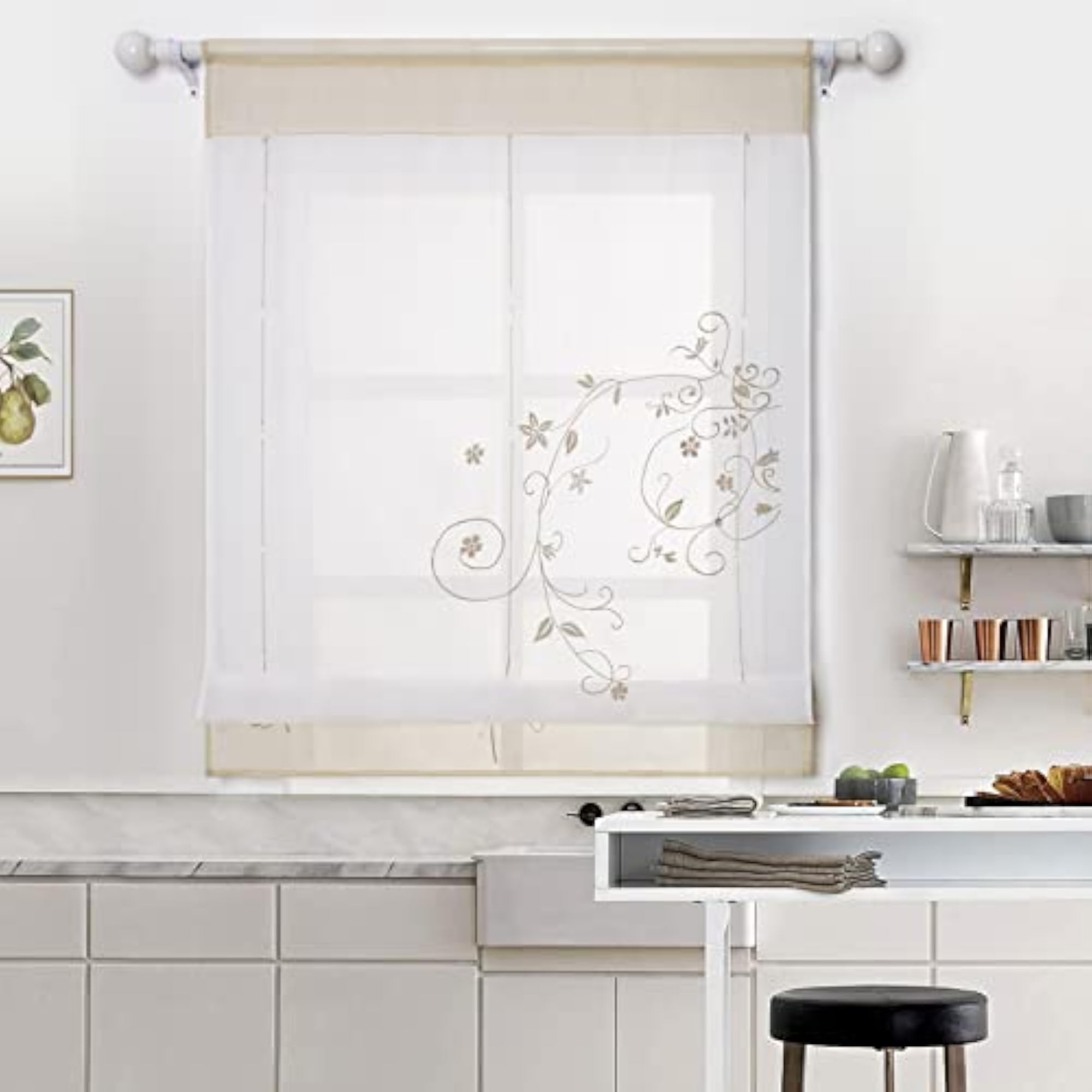 Roman Blinds for Kitchen, Sheer Voile Roman Curtain