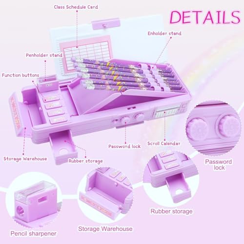 Image of Royals hub Plastic Multifunctional Unicorn Password Lock Double Sided Compass Box for Kids, Pencil Box for Boy & Girl, Aesthetic Stationary Items, Unicorn Theme Pencil Case Return Gifts for Kids