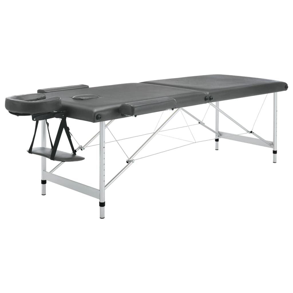 vidaXL Camilla Masaje de 2 Zonas Estructura Aluminio Antracita 186x68cm Salud Accesorios Salón Masajista Cuidado Personal Altura Ajustable Cómoda