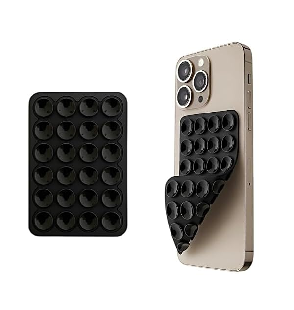 Premium Suction Phone Mount - Double Sided Hands-Free Wall Phone Holder for iPhone & Android - Reusable Sticky Pad for Mirrors, Car Dashboard, Kitchen, Home, Gym - Black by Generic - Used condition - US$5.83