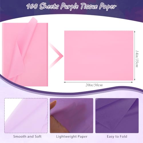 Image of 160 Sheets Purple Tissue Paper for Gift Bags 14 x 20 Inch | 4 Colors Soft Tissue Paper for Gift Wrapping DIY Crafts Weddings Birthdays First Day of School Decorations