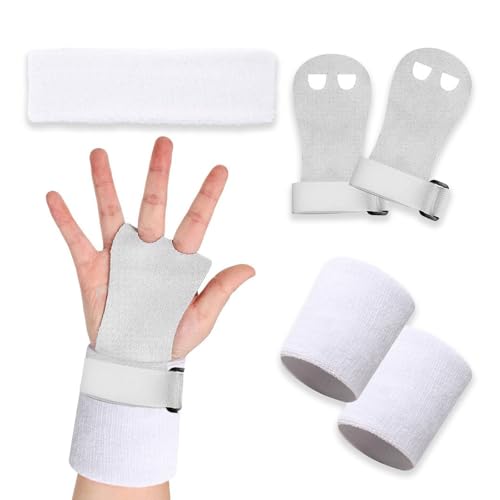 SSKHE 5 pièces Blanches poignées de Gymnastique Ensemble avec Bracelets Sweatband, Protection Palme et Poignet de Soutien pour Les Filles Jeunesse Enfants