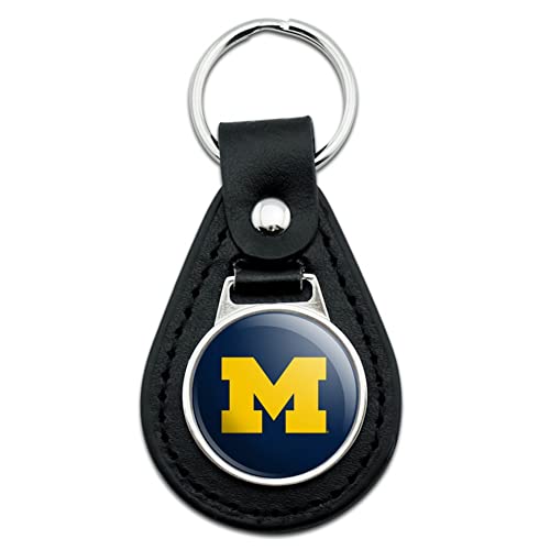 GRAPHICS & MORE Black Leather University of Michigan Primary Logo Keychain