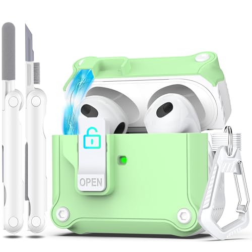 R-fun for AirPods 3rd Generation 2021 Charging Case Cover, Full Drop Protection Auto Pop-Up Lid Design for Apple Airpod 3 Gen Case with Cleaner Kit & Keychain,White/Avocado by R-fun - Used condition - CA$8.04