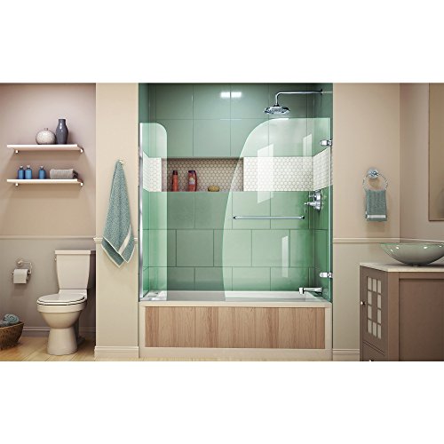 DreamLine Aqua Uno 56-60 in. W x 58 in. H Frameless Hinged Tub Door with Extender Panel in Chrome, SHDR-3534586-EX-01
