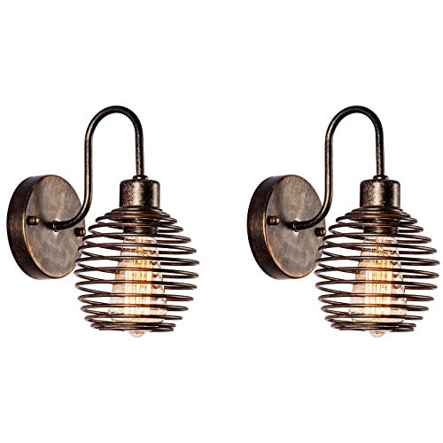 Applique murale industrielle spirale torsadée 2-Pack, cage en métal bronze, design industriel pour cuisine couloir salon chambre salle à manger (SANS ampoule) Cover