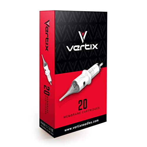 Vertix - 18 Round Liner Tight - Pack of 20 Membrane Tattoo Machine Cartridges - Transparent Detachable Tip, Minimize Tattoo Pen Machine Vibration