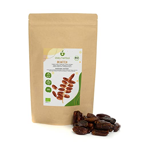 Dátiles orgánicos sin hueso (500g), dátiles orgánicos secos, dátiles orgánicos de cultivo orgánico certificado, sin gluten, sin lactosa, probado en laboratorio, vegano, 100% natural sin aditivos