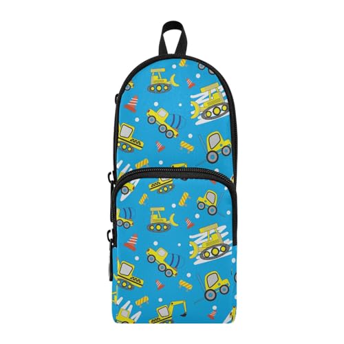 Image of ZAZYXTJ Cute Construction Car Truck Standing Large Capacity Pencil Case 3 Compartment Pen Pouch Storage Canvas Makeup Bag for School Office Teen Girl Boy Men Women