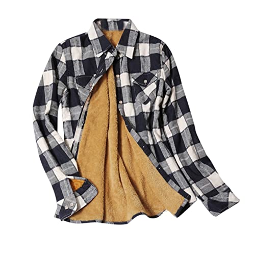IQYU HolzfäLlerjacken Thermohemd Damen: HolzfäLlerhemd Elegant Winterjacke-Kariert Jacke Warm GefüTtert-Fleecejacke Herbst Winter...