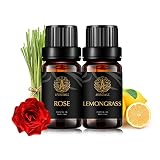 Aromaterapia Rosa Aceites Esenciales Set para la fabricación de velas, 100% puro hierba de limón aceite esencial set para ambientador, 2x10ml Aromaterapia Lemongrass Oils Set para DIY bombas de baño