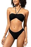 SHEKINI Damen Textur Halter Bandeau Perlen Krawatte Zurück String Bikini Oberteile Mittlere...