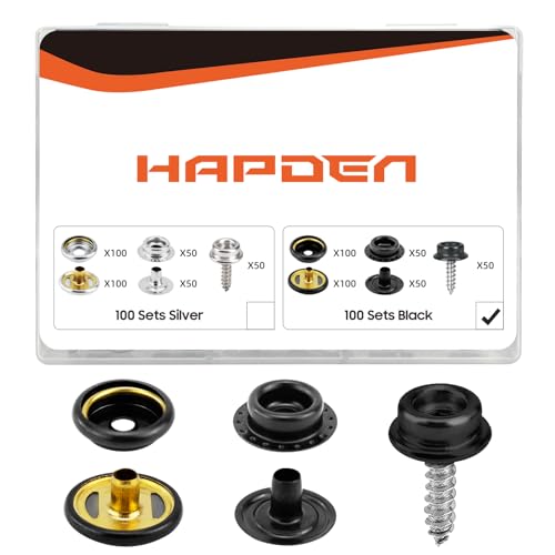 350 Pcs Boat Cover Snaps, Canvas Snap Kit & Button Snaps, 100 Set Heavy Duty Snap Fasteners Kit 3/8\" Socket Stainless Steel Snaps Marine Grade for Leather Boat Cover Furniture (Black)