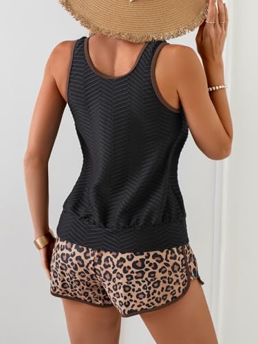 Image of Aidonger Women's Tankini Swimsuit Modest Two Piece Bathing Suit Tummy Control Athletic Blouson Tank Top with Short Bottoms