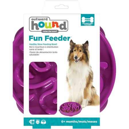 Outward Hound Fun Feeder Slo-Bowl Healthy Slow Feeding Dog Bowl, Large, Purple