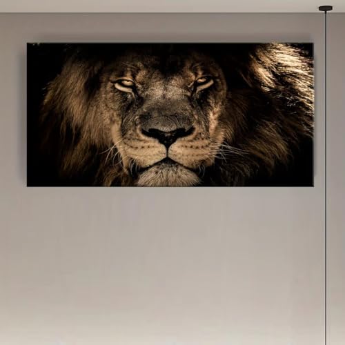 Tableau lion salon et chambre : grande toile artistique UKIXOM 70x142cm