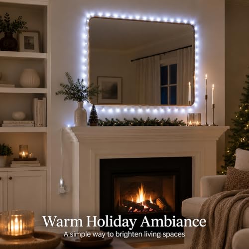Fumete Christmas Cool White Fairy Lights for Hallway Decoration 65.62 ft 200 LEDs String Lights with White Mounting Ties USB Copper Wire Light for Bedroom Door Frame Christmas Party Decor - Image 7