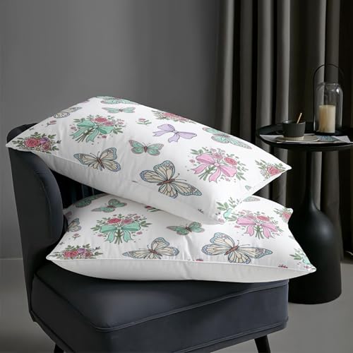 Image of AILONEN Queen Pastel Butterfly Comforter Set, Floral Bouquet Bow Bedding, Mint Rose Garden Decor, Lightweight Cozy Microfiber Luxury Guest Master Bedroom